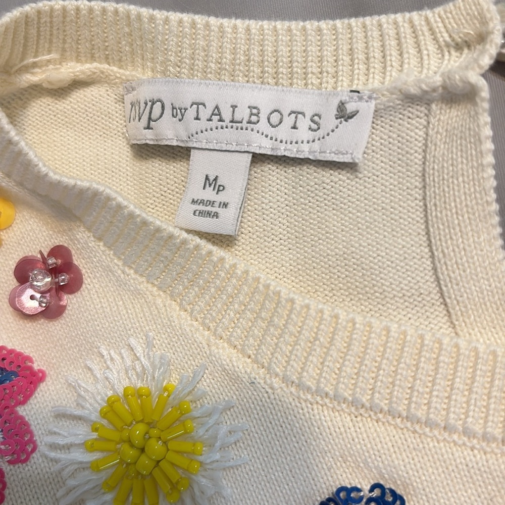 RSVP By Talbots Cream Dragonfly Pullover Short Sleeve Sweater MP - Picture 5 of 6
